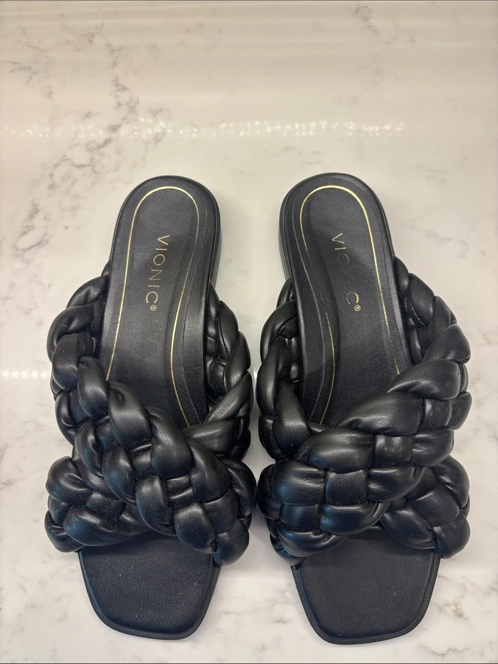 Vionic Black Braided Slide Sandals